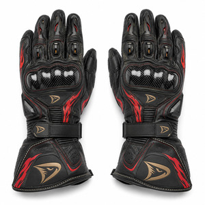 Gants de course moto de qualité supérieure en cuir noir respirant avec fermeture auto-agrippante pour motocross - Product Image 1