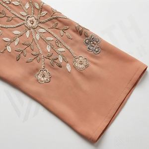 Abaya Robe de Bal Ouverte en Lin Brodé Daisy, Texture Lin, Modeste, pour Femme Musulmane de Dubaï, Respirante, Brillante, Manches Chauve-Souris, Islamique - Product Image 5