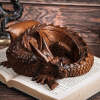 Statue de dragon artisanale en bois naturel, sculpture décorative de dragon, artisanat en bois, fournisseur en gros d'ornements de dragon en bois