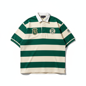 Maillot de rugby rétro personnalisé, vêtements de football, broderie, patch, manches courtes, coton, polo rayé court, t-shirts pour hommes - Product Image 6