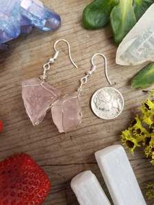 Pendientes de Cristal de Cuarzo Rosa Natural, Grandes y Gruesos, de Plata de Ley - Product Image 3