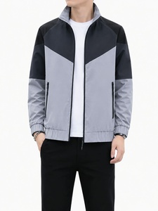 Blouson Bomber Homme Coupe-Vent à Blocs de Couleurs avec Fermeture Éclair, Style Sportif pour l'Automne, Coupe Droite, Extérieur en Polyester, Col à Capuche, Léger - Product Image 1