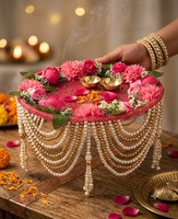 Mandap de mariage traditionnel, table de prière décorative extérieure, accessoire de scène suspendu floral perlé, pour cérémonie et événement, fait main, artificiel