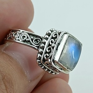 Rainbow Moonstone <b>Ring</b> 925 Sterling <b>Silver</b> Handmade <b>Statement</b> Promise <b>Ring</b> for Women Boho Cushion June Birthstone Jewelry - Product Image 6