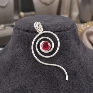 Pendentif certifié en rubellite rose taillée, serti à la main, en laiton plaqué argent 925, avec chaîne pour femme - Product Image 6