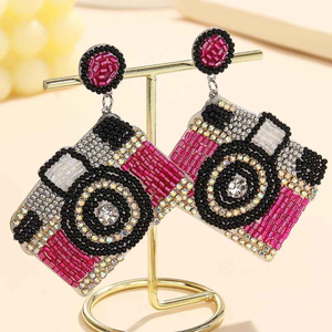 Pendientes de Aro con Cuentas de Vidrio, Bordado Bohemio, Forma Irregular, Color Rosa, Hechos a Mano, para Mujer, para Boda, por MD HANDICRAFTS - Product Image 3