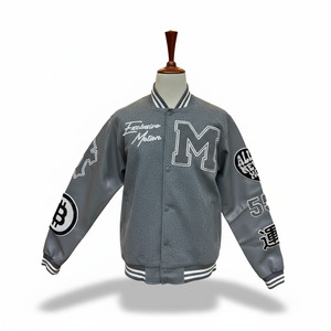 custom embriodry logo varisty <b>jacket</b> for <b>men</b> and women with <b>leather</b> sleeves in multi colors - Product Image 1