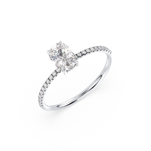 Bague de fiançailles REYES exquise avec diamant de laboratoire HPHT CVD taille coussin de 1,17 carat et pierres latérales, en or massif 14K plaqué rhodium - Product Image 1
