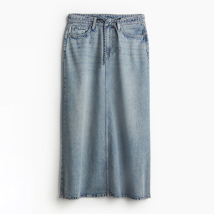 Soft Denim Skirt Pale Denim Blue Autumn Straight Belt Rhinestone Vintage Y2K Charm Ladies Midi - Product Image 4