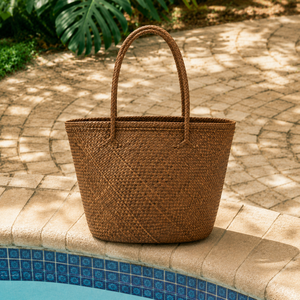 Bolso de Mano de Paja Ecológico de Color Sólido, Estilo Bohemio, con Cierre Abierto, para la Playa, Compras Diarias, Viajes, para Mujer - Product Image 3