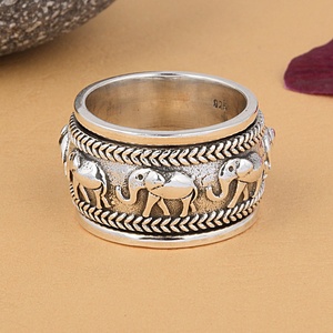 Elephant Design Solid 925 Sterling Silver Handmade <b>Spinner</b> <b>Ring</b> Oxidized Wide Band Meditation Worry <b>Ring</b> for Men & Women - Product Image 5