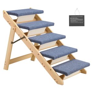 5 Step Wood Pet Stairs Stable Sturdy Cat <b>Dog</b> Furniture for <b>Beds</b> <b>Sofa</b> Cars 150lbs Load Capacity Floded Flat Design for Pets - Product Image 4