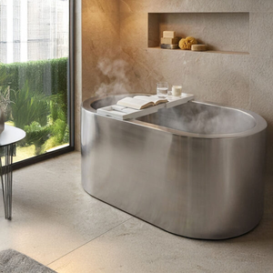 Baignoire autoportante en acier inoxydable à double paroi de qualité supérieure avec deux sièges intégrés pour une expérience de bain inspirée du spa - Product Image 1