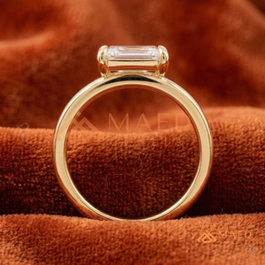 Anillo de compromiso solitario radiante de oro amarillo de 14 quilates con diseño de espiga (chevron) – Anillo clásico de oro solitario radiante de estilo oriental-occidental - Product Image 3