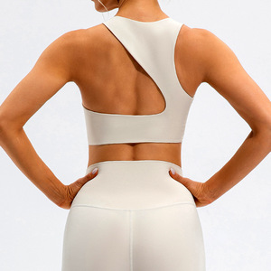 Asymmetrical High Support Quick Dry Breathable Eco-Friendly Spandex/Polyester Sports <b>Bra</b> Removable Pads <b>Open</b> Back Workout <b>Bras</b> - Product Image 5