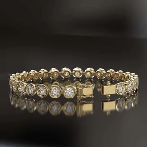 White Round Moissanite New Diamond Bracelet & <b>Bangle</b> Round in 18K Yellow Gold Cut Jewelry - Product Image 2