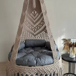 <b>Macrame</b> Swing Swing Cushion and <b>Macrame</b> Rug 3 Piece Full Set | Hanging Swing For Indoor and Outdoor - Product Image 1