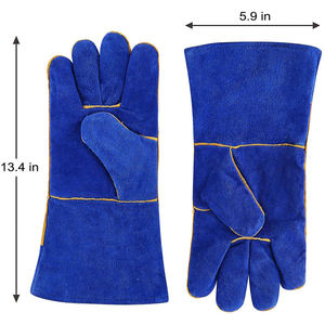 <b>Heat</b> Resistant Leather Welding Gloves Blue Color Anti-<b>Heat</b> Full Grain Goatskin Work Wear Abrasion Resistance Straight Cuff - Product Image 2