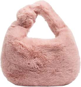 Winter Fashion Small Cute Custom Plush Handbag <b>Fur</b> Tote Fluffy Bag for Women Closure and Pearl Chain Shoulder Strap - Product Image 5