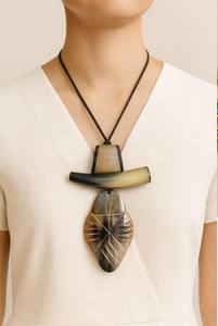 Handmade Buffalo Horn <b>Statement</b> Pendant <b>Necklace</b> Natural Boho Jewelry with <b>Necklace</b> Boho Pendant - Product Image 2