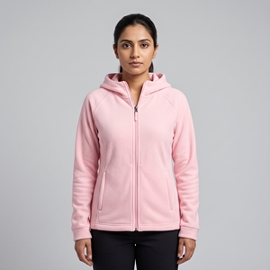 Women Pink Polar Fleece Printed Digital Printing Full <b>Zip</b> <b>Hooded</b> Jacket Winter Warm Outdoor Sport Casual Custom Logo OEM ODM - Product Image 2