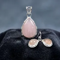Juego de Joyería de Plata de Ley 925 con Cuarzo Rosa, Pendientes Colgantes Hechos a Mano con Diseño de Piedra Preciosa Rosa para Mujer, Venta al Por Mayor, Moda