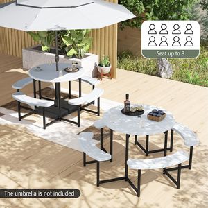 Ensemble de table de pique-nique ronde avec 4 bancs et trou pour parasol pour patio et pelouse - Product Image 3