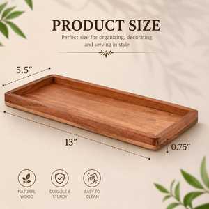 Wooden Rectangle Serving Tray Minimalist Design Handcrafted Acacia Wood Single Piece For Dining Table Decor - Product Image 3