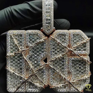 BIG Customizable Men 925 Sterling Silver Hip Hop Pendant with Baguette Diamond Rose & Any <b>Letter</b> Fine Pendants & <b>Charms</b> - Product Image 5