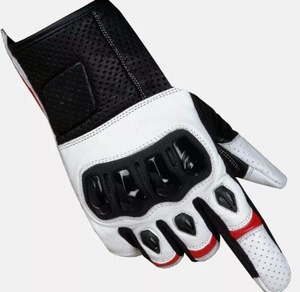 Gants de course en cuir à doigts complets, respirants, unisexes, avec fermeture auto-agrippante, blanc, noir, rouge, à panneaux, pour la conduite en extérieur, imprimés, sportifs - Product Image 1