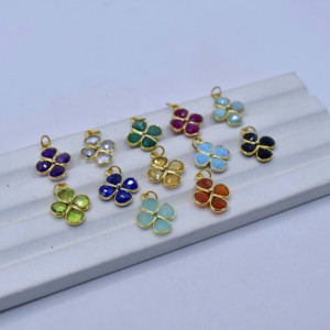 Faceted Crystal <b>Quartz</b> Flower Pendant | 6mm Clear Gemstone Charm | 18K Gold-Plated Brass - Product Image 2