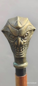 Calvin Handicrafts Antique Bronze Walking Cane With Carved Mask Handle Irregular Shape Art Collectible Sculpture - Product Image 3