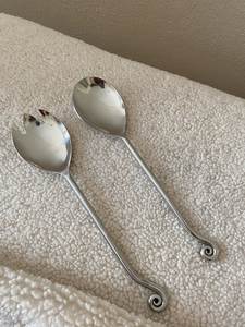 Metal Salad Servers <b>Set</b> With Bamboo Style Handle Fork And Spoon Utensils For Serving Salads Table Accessories Food Grade - Product Image 4