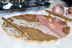 Plateau en résine plaqué artisanal plateau de service ensemble de sous-verres en bois de haute qualité personnalisé maison Restaurant occasions de nourriture indienne - Product Image 3