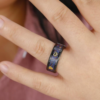 Schwarz Beschichteter Wolfram-Ehering mit Facettiertem Rand, Galaxie-Stein und Goldblatt-Einlage, Komfortabler Unisex-Versprechen-Ring, Geschenk-Schmuck