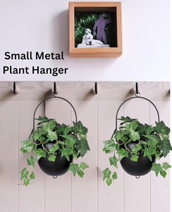 Black Metal Hanging Planter <b>Pots</b> with Chains and Round Handle Frames | Modern <b>Small</b> Hanging Flower Holders for <b>Indoor</b> Living - Product Image 3