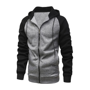 Wholesale Mens Streetwear Zip Up Hoodie Royal Blue Grey Contrast Panel Raglan Sleeve Blank Fleece <b>Cardigan</b> Jacket Custom - Product Image 2