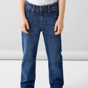Custom Unisex High Street Denim Jeans 100% Cotton Mid Breathable Straight Style Dark/Light Wholesale for Men - Product Image 1