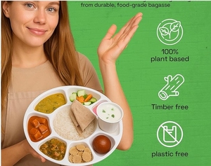 Assiette à déjeuner compostable en bagasse, 9 compartiments, plateau rond pour repas, assiette de service alimentaire biodégradable pour repas à plusieurs plats - Product Image 4