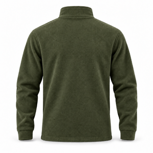 Sudadera de Invierno para Hombre, Color Verde Oliva, con Cierre de Cremallera de un Cuarto, Cuello Alto, Informal, Forrada de Felpa, de Poliéster/Algodón - Product Image 2