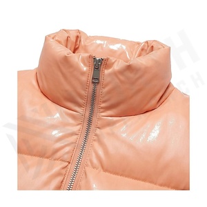 <b>Peach</b> Quilted Jacket Full Sleeve Stand Collar Zipper Closure Windproof Winter Short Length Polyester Shell Thick Padding - Product Image 4