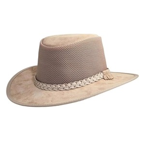 Sombrero de Vaquero de Cuero con Corona de Malla Beige, Transpirable, Estilo Occidental, Banda de Gamuza Trenzada, Unisex, Ala Ancha, para Verano, Deportes, Adultos - Product Image 2