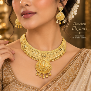 Ensemble collier et boucles d'oreilles plaqué or 24 carats de qualité supérieure, forme goutte d'eau, pour femme, style traditionnel indien, idéal pour mariage et soirée, collier tendance et audacieux - Product Image 4