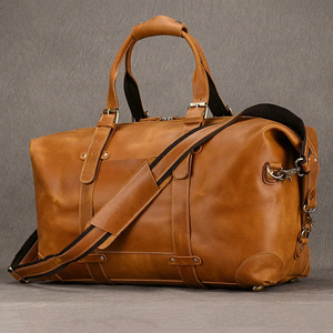Bolsa de Viaje Unisex de Cuero Genuino con Cierre de Cremallera, Capacidad de 30-40L, Compartimento Interior, Estilo Casual - Product Image 1