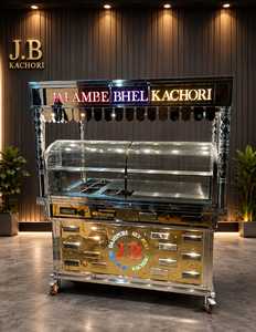 Chariot de service alimentaire mobile en acier inoxydable avec auvent et armoire de rangement, facile à nettoyer, idéal pour la vente de nourriture de rue - Product Image 2