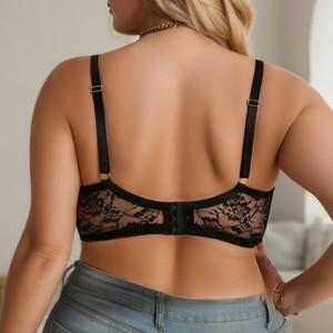 Women's Black <b>Lace</b> Push Up Bra With Built-In Pads Semi-Sheer Sexy Lingerie Medium Control - Product Image 2