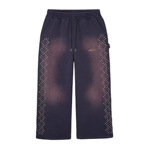 Pantalones Deportivos Anchos Azules para Hombre con Decoración de Diamantes de Imitación, Cintura Elástica con Cordón, Estilo Casual Urbano - Product Image 2