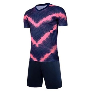 Ensemble de maillots de football pour hommes, bleu tie-dye, col en V, manches courtes, 100% polyester, évacuation de l'humidité, vêtements d'été - Product Image 2