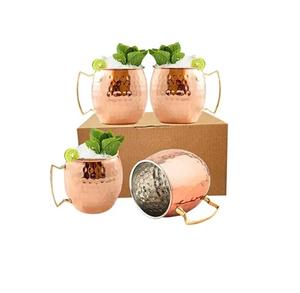Ensemble de 8 tasses en cuivre Moscow Mule (16 oz) 100% cuivre pur |   Fabriqué à la main avec une finition martelée laquée et des bords arrondis lisses - Product Image 1