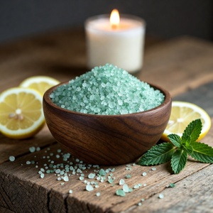 Natural Himalayan <b>Bath</b> <b>Salt</b> Crystals in Carved Stone Wooden Bowl with Mint and Lemon Eco-Friendly Spa Soak for Mother's Day - Product Image 3